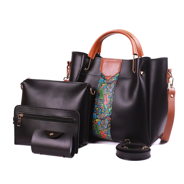 DELICACY 4 PCS JET BLACK HANDBAG