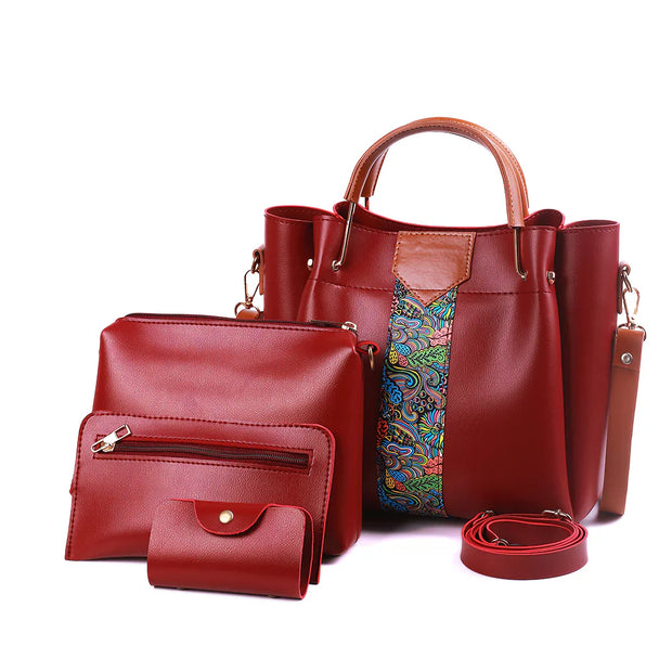 DELICACY 4 PCS WINE RED HANDBAG