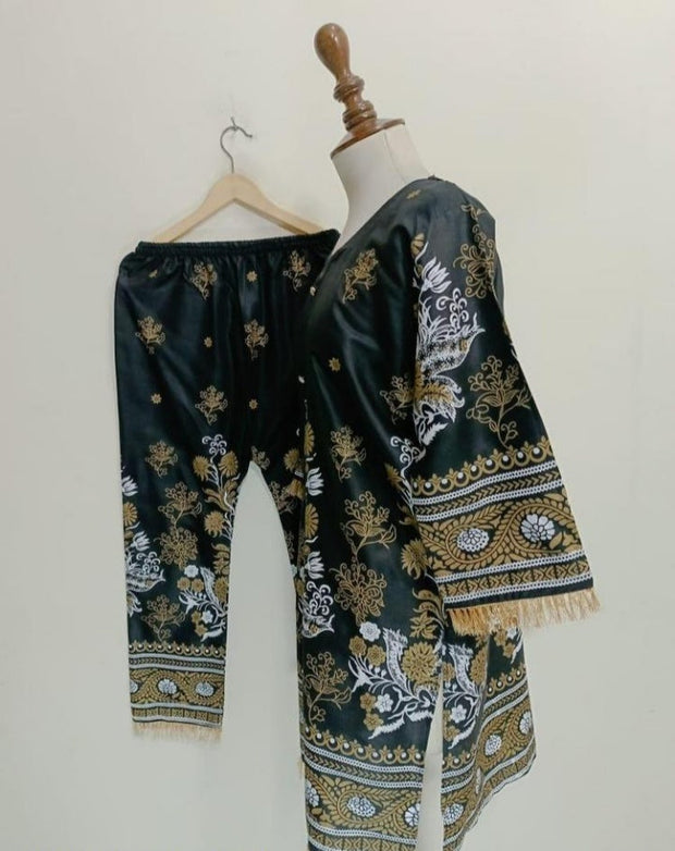 2 Pcs Women's Stitched Lawn Printed Shirt And Trouser