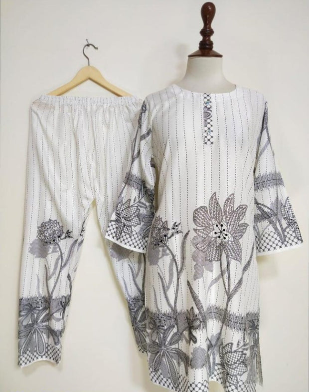 2 PCS WOMEN'S STITCHED LAWN PRINTED SHIRT AND TROUSER