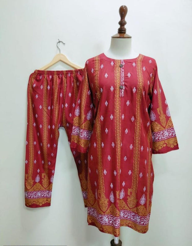 2 PCS WOMEN'S STITCHED LAWN PRINTED SHIRT AND TROUSER