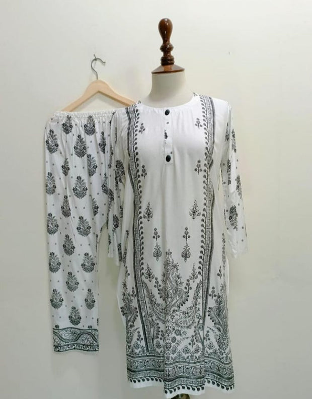 2 PCS WOMEN'S STITCHED LAWN PRINTED SHIRT AND TROUSER