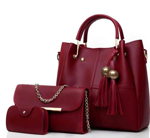 ALEXA 3 PIECE MAROON HANDBAG