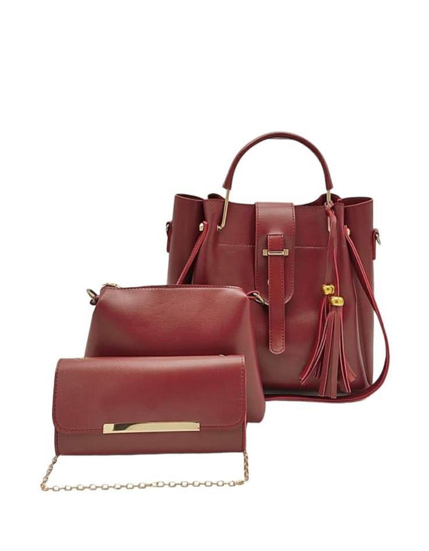 ALEXA 3 PIECE MAROON HANDBAG